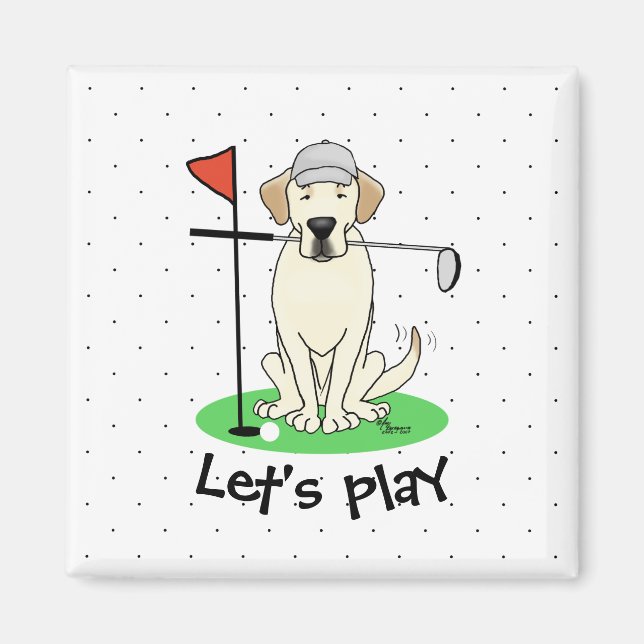 Golf Golfing Gul lab Labrador Retriever Hund Magnet (Framsidan)