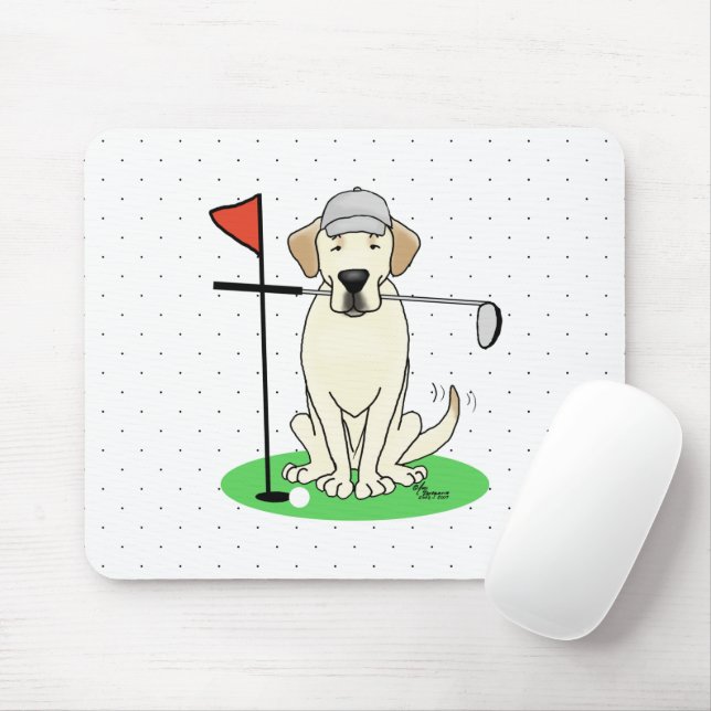 Golf Golfing Gul lab Labrador Retriever Hund Musmatta (Med mus)