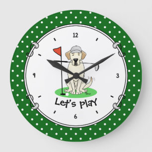 Golf Golfing Gul lab Labrador Retriever Hund Stor Klocka