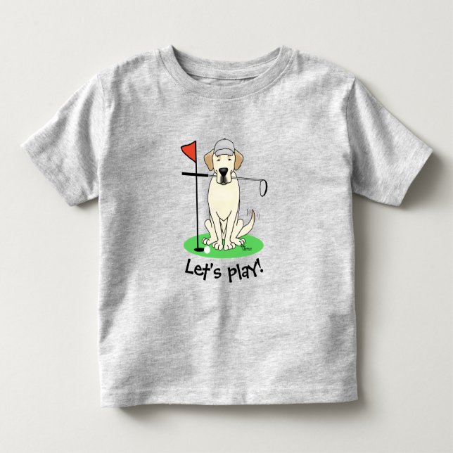 Golf Golfing Gul lab Labrador Retriever Hund T Shirt (Framsida)