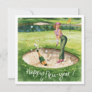 Golf Gott nytt år från Bunker från kvinnlig golfar Julkort