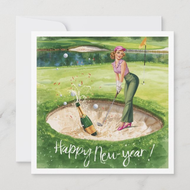 Golf Gott nytt år från Bunker från kvinnlig golfar Julkort (Framsida)