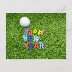 Golf Gott nytt år med golf boll på grönt gräs Vykort