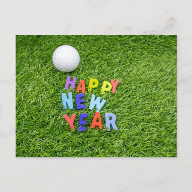 Golf Gott nytt år med golf boll på grönt gräs Vykort (Framsida)