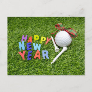 Golf Gott nytt år med golf boll på grönt gräs Vykort
