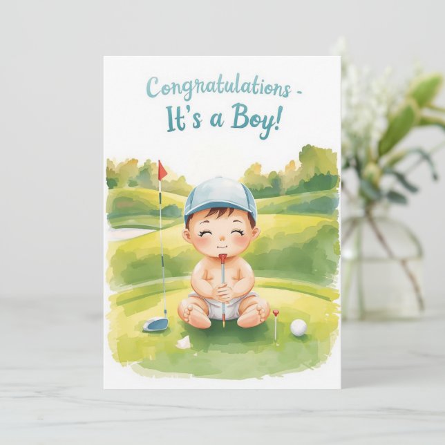 Golf Grattis Det är en pojke Kort | Baby Golfare (Stående Fram)