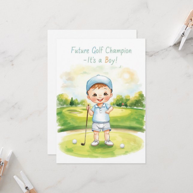 Golf Grattis Det är en pojke Kort | Baby Golfare (Fram/Back In Situ)