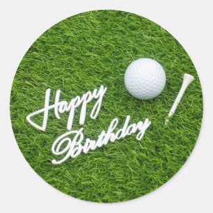 Golf grattis på födelsedagen med boll och T på Runt Klistermärke