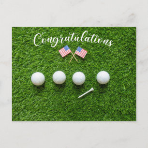 Golf Grattis till amerikansk golfspelare med flagg Vykort