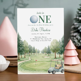 Golf Green Hole In One Första Födelsedagsfest Inbjudningar