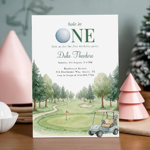 Golf Green Hole In One Första Födelsedagsfest Inbjudningar