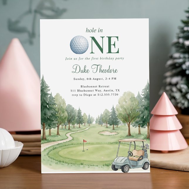 Golf Green Hole In One Första Födelsedagsfest Inbjudningar (Skapare uppladdad)