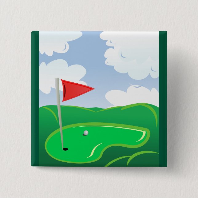 Golf Green with Red Flag and Ball Knapp (Framsida)