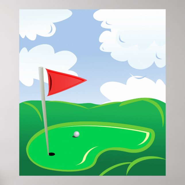 Golf Green with Red Flag and Ball Poster (Framsidan)