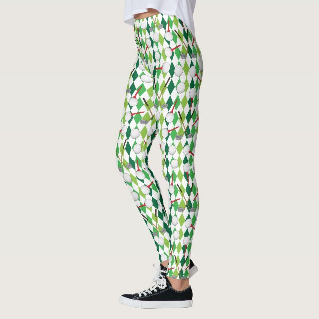 Golf Grönt White Argyle Mönster Leggings (Vänster)
