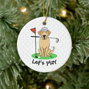 Golf Gult Labrador Retriever (år 3) Hund - Cute Julgransprydnad Keramik