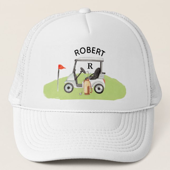Golf Guy Cart Monogram Namn Keps (Framsida)