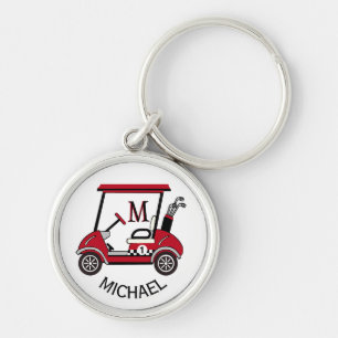 Golf Guy Gift Anpassningsbar Cart Monogram Namn Rund Silverfärgad Nyckelring