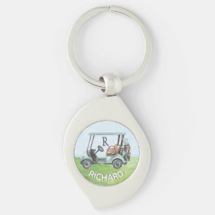 Golf Guy's Cart Klubbs Anpassningsbar Monogram Nam Swirl Silverfärgad Nyckelring