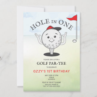 Golf Hål-i-ett 1-års Födelsedag Par-Tee Inbjudningar