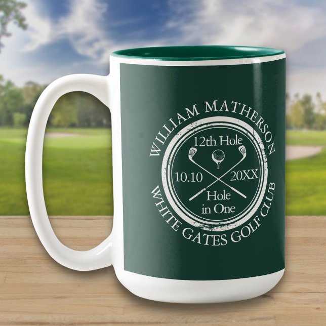 Golf Hål-i-ett Smaragdgrön Anpassad Två-Tonad Mugg (Golf Hole in One Emerald Green Custom Two-Tone Coffee Mug)