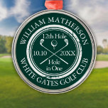 Golf Hål i One Emerald Grönt Personlig Julgransprydnad Metall<br><div class="desc">Anpassa namn,  placera hål nummer och datum för att skapa en underbar golfkeepé för att fira det fantastiska hål i ett. Designad av Thisisnotme©</div>