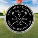 Golf Hål i One Personlig Award Julgransprydnad Metall<br><div class="desc">Anpassa namn,  placera hål nummer och datum för att skapa en underbar golfkeepé för att fira det fantastiska hål i ett. Designad av Thisisnotme©</div>