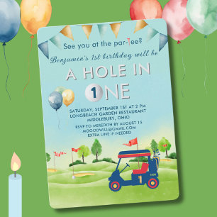 Golf Hål in one Boy First Birthday Par-Tee Inbjudningar