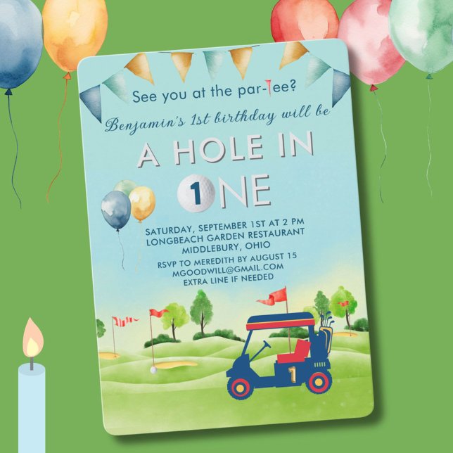 Golf Hål in one Boy First Birthday Par-Tee Inbjudningar (Skapare uppladdad)