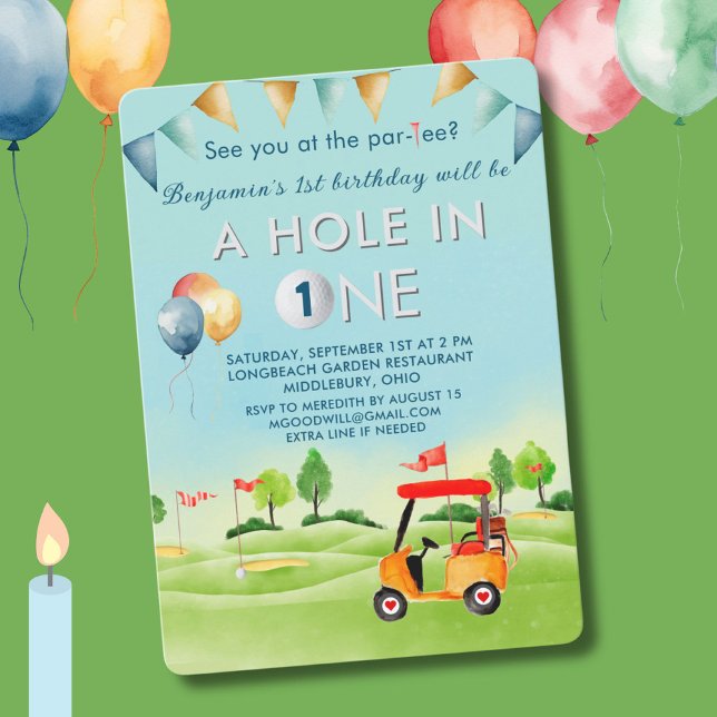 Golf Hål in one Boy First Birthday Par-Tee Inbjudningar (Skapare uppladdad)