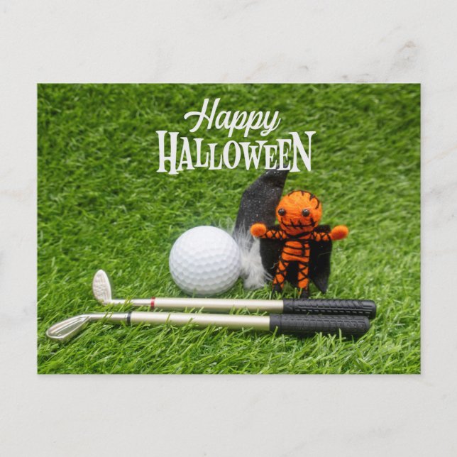 Golf Halloween Day med golf boll-pumpspöke   Vykort (Framsida)