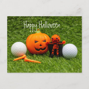 Golf Halloween Day med golf boll-pumpspöke Vykort