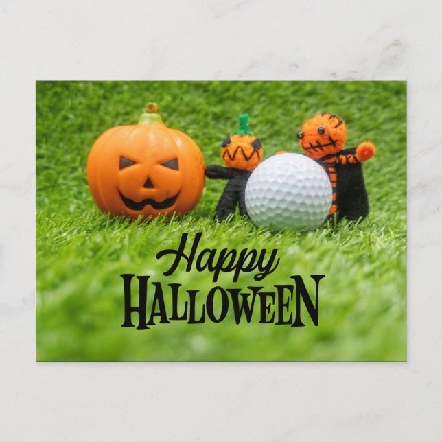 Golf Halloween med golf boll och spökpumpa  Vykort (Framsida)