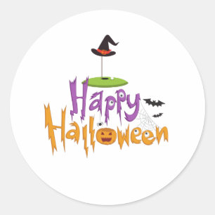 Golf Halloween med golf flagga på grönt med hatt Runt Klistermärke