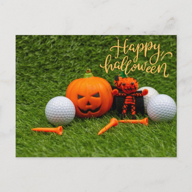 Golf Halloween till golfer med golf boll Halloween Vykort (Framsida)