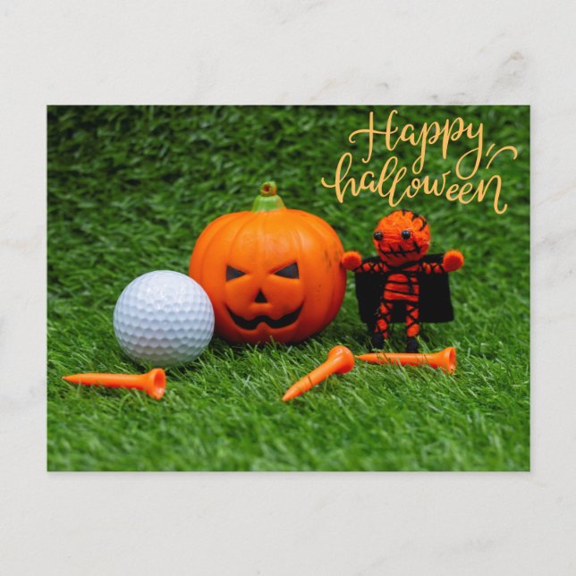 Golf Halloween till golfer med golf boll Halloween Vykort (Framsida)