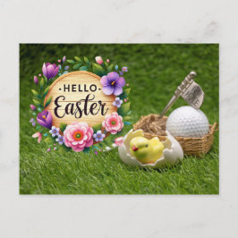 Golf Happy Easter with chicken and golf ball Helg Vykort