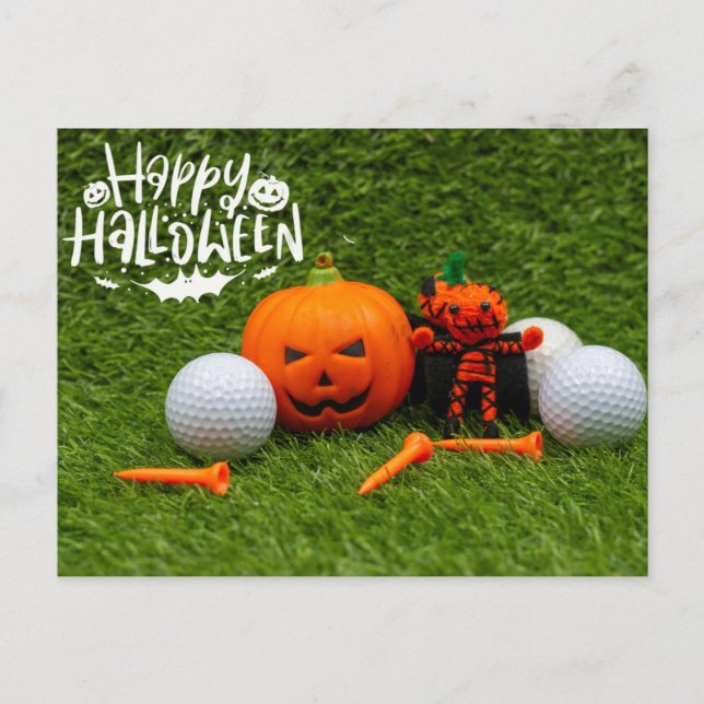 Golf Happy halloween med Pumpkin och Golf Boll Vykort (Framsida)