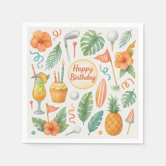 Golf Hawaii Tema för Hawaiian Golfer Party Pappersservett (Framsidan)