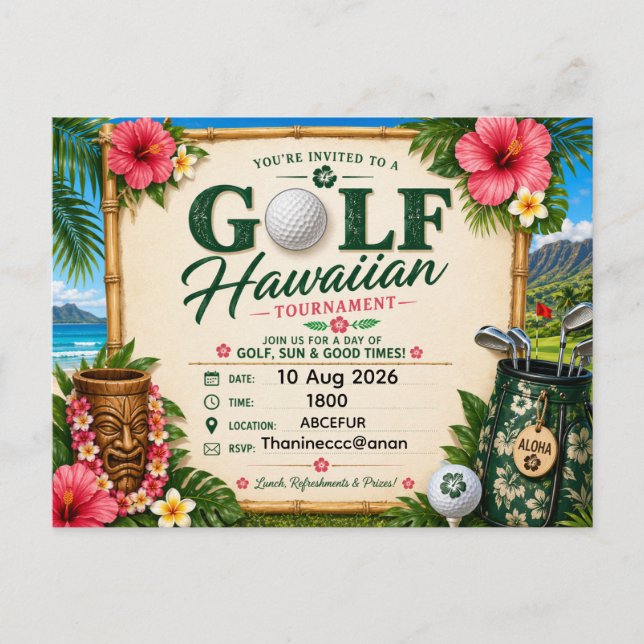 Golf Hawaii tema för hawaiianskt golftemapartaj Vykort (Framsida)