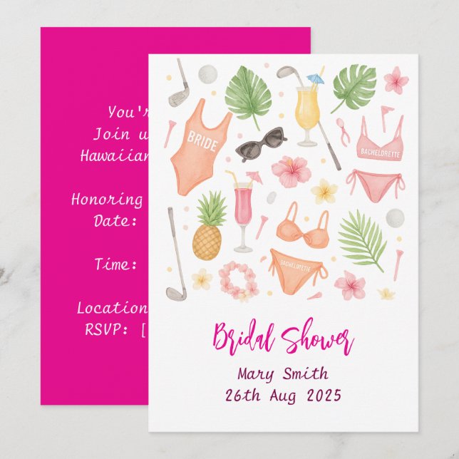 Golf Hawaiian themed Möhippa Bachelorette Inbjudningar (Fram/baksida)