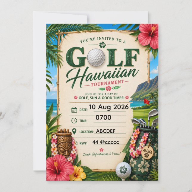 Golf Hawaiianskt tema Inbjudningar (Framsida)