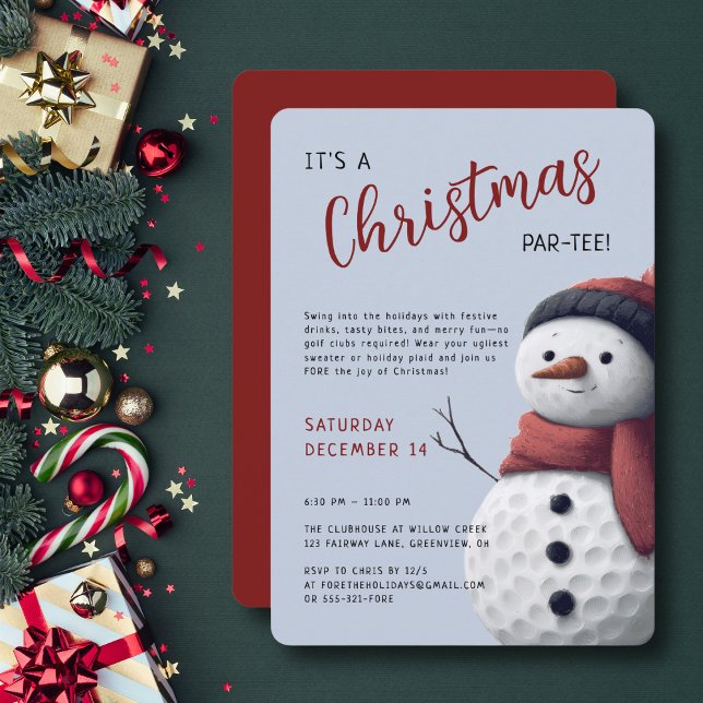 Golf Holiday Christmas Par-Tee Snemann Festive  Inbjudningar (Invite guests to a PAR-TEE they’ll never forget! )