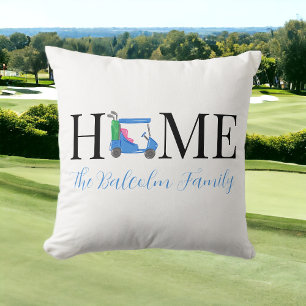 Golf Home Blue Golf Cart Heart Family Namn Kudde