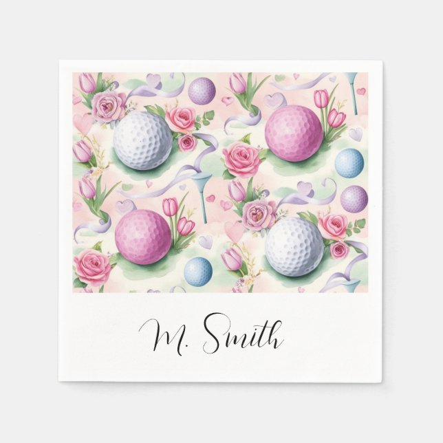 Golf i rosa tema med blommor för mors dag pappersservett (Framsidan)