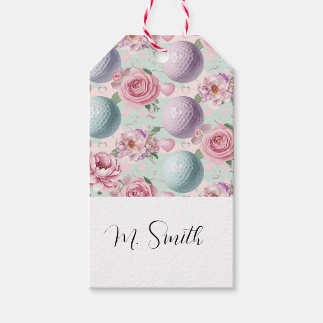Golf i rosa, temat med blommor, golfer presentetikett (Framsidan)
