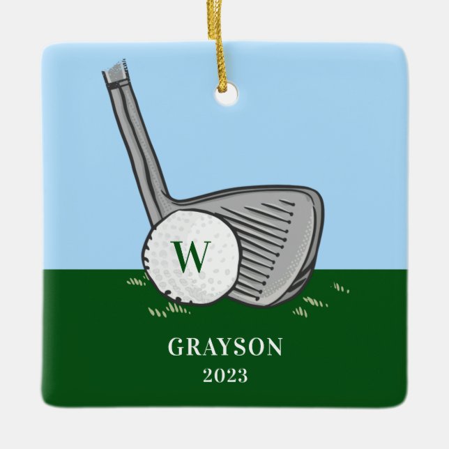Golf Initial Namn Julgransprydnad Keramik (Framsida)