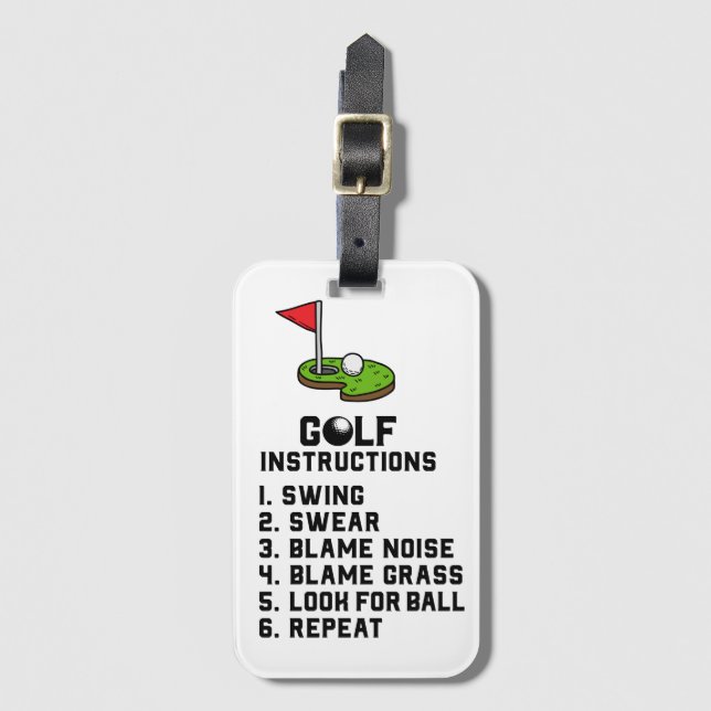 Golf Instruction Swing Swear vid flagga hål på grö Bagagebricka (Framsida vertikal)