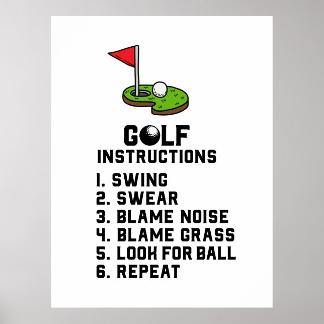 Golf Instruction Swing Swear vid flagga hål på grö Poster (Framsidan)