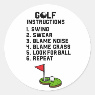 Golf Instruction Swing Swear vid flagga hål på grö Runt Klistermärke